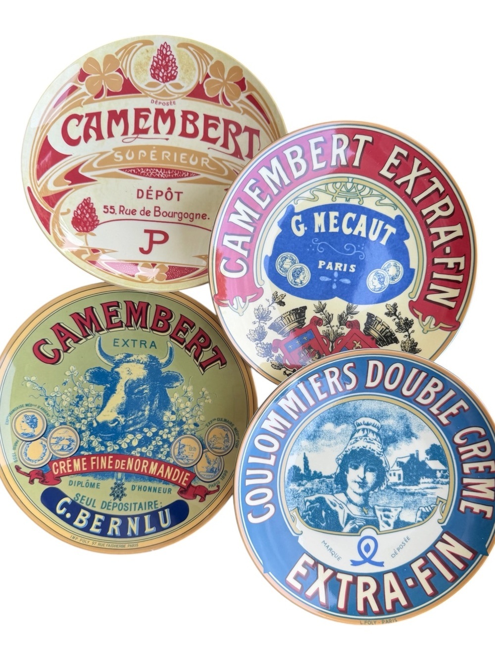 VTG BIA Cordon Bleu French Camembert Cheese Plates Decor Set of 4